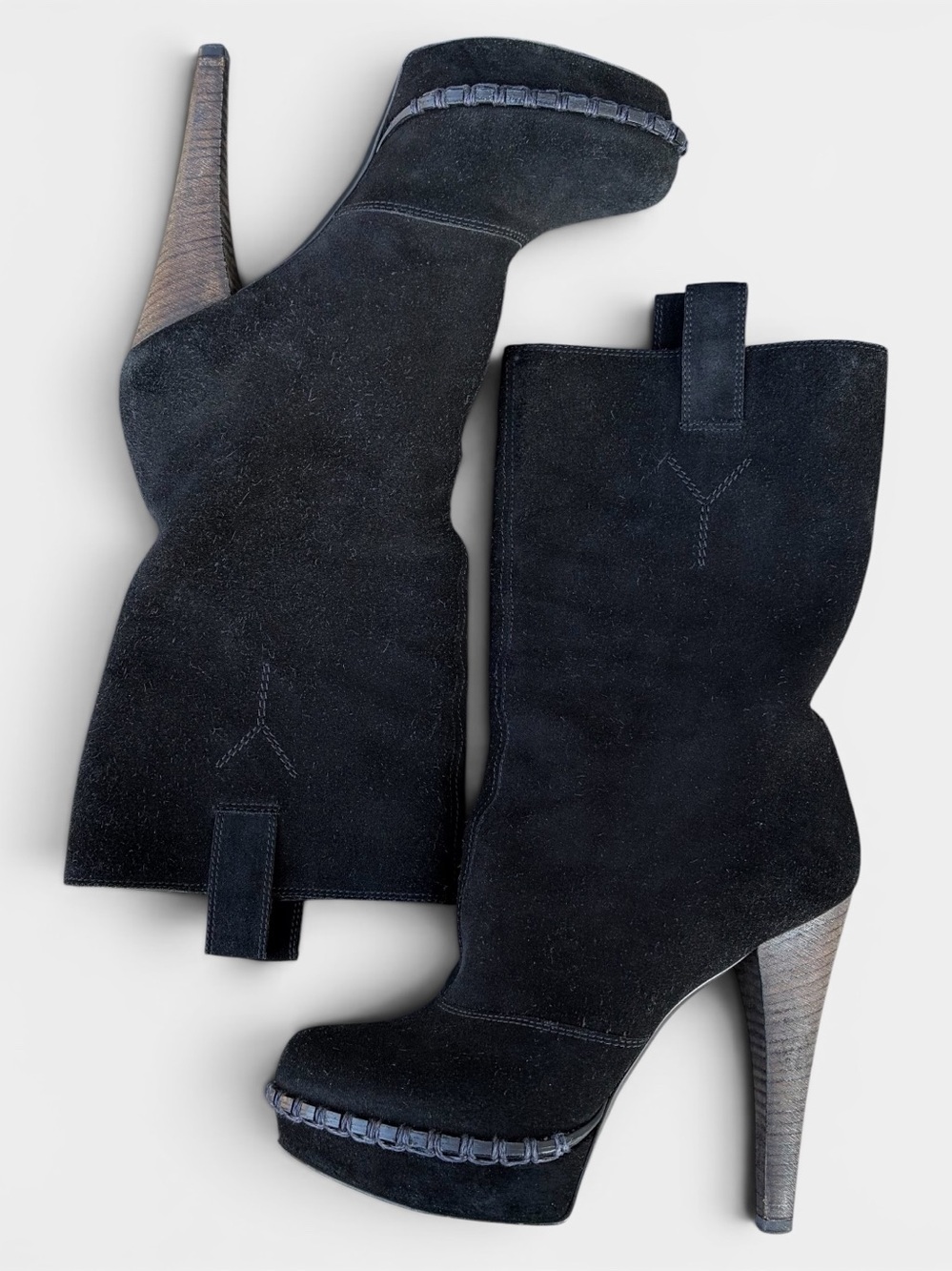 Yves Saint Laurent Rive Gauche Suede Calf Boots YSL Sz 38.5 /US 8.5 Vtg Platform